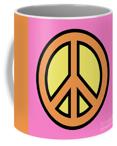 Mod Coffee Mug featuring the digital art Mod Peace Symbol on Pink by Donna Mibus