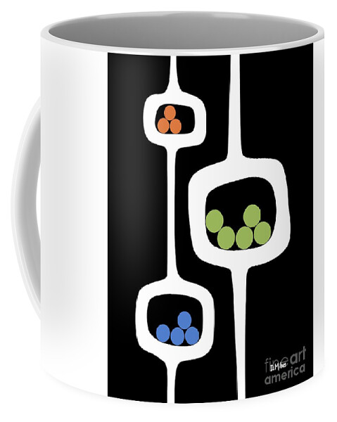 Mid Century Pods Coffee Mug featuring the digital art Mod Pod 3 with Circles on Black by Donna Mibus