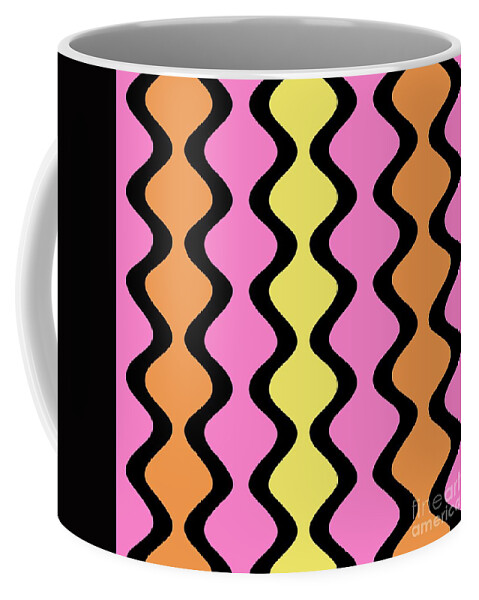 Modern Coffee Mug featuring the digital art Mod Waves on Pink by Donna Mibus