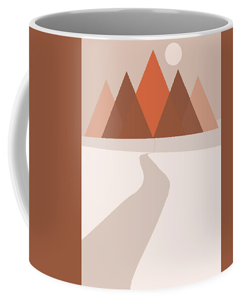 Mountains Coffee Mug featuring the mixed media Modern Abstract Geometric Mountains - Nature Abstract - Terracotta Brown - Landscape by Studio Grafiikka