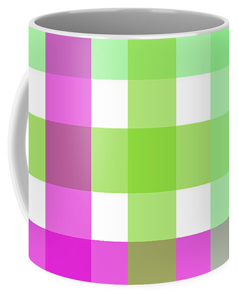 Checkered Fabric Coffee Mug featuring the digital art Modern Geometric Art Pattern in Magenta and Mint Green by Patricia Awapara