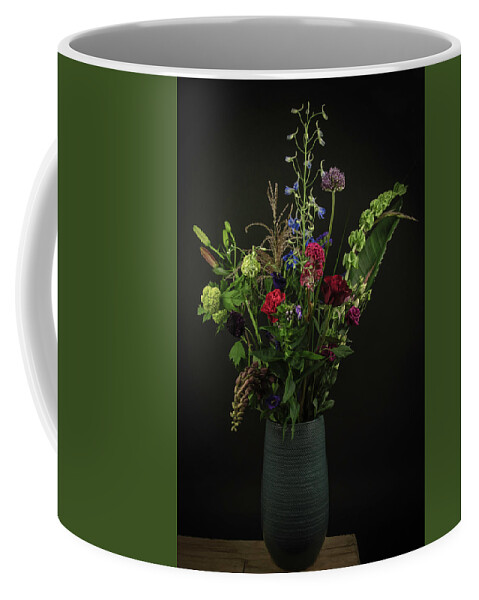 Modern Still Life Coffee Mug featuring the digital art Modern still life flowers in blue vase by Marjolein Van Middelkoop