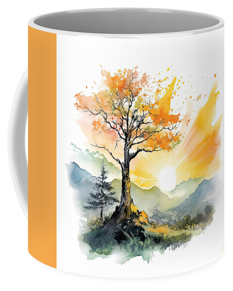 Four Seasons Coffee Mug featuring the painting Modern Watercolor Landscapes of the Changing Seasons by Lourry Legarde