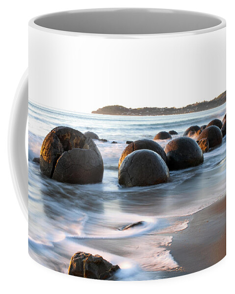 Moeraki Coffee Mug featuring the photograph Tranquility - Moeraki Boulders, South Island. New Zealand by Earth And Spirit