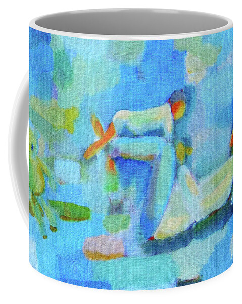 Mother And Son Wall Art Coffee Mug featuring the painting Mom playing with her baby by Habib Ayat