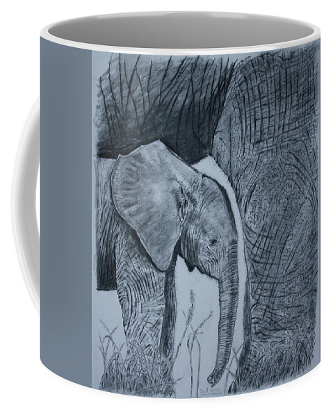 Elephants Coffee Mug featuring the drawing Mom's Shadow by David Joyner