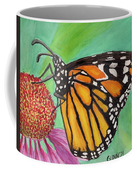 Monarch Coffee Mug featuring the painting Monarch Butterfly on Flower by Katrina Gunn