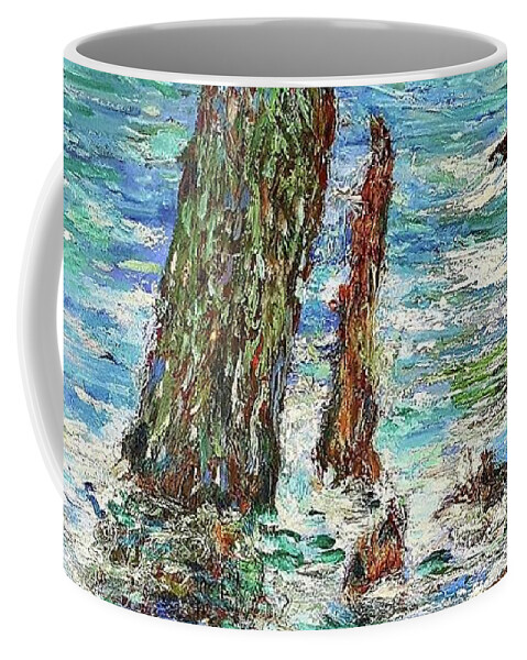 Seascape Coffee Mug featuring the painting Monet's Pyramids by Julie TuckerDemps