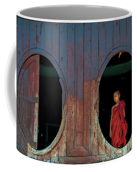 Monk Coffee Mug featuring the photograph Monk at Shwe Yan Pyay Monastery by Arj Munoz
