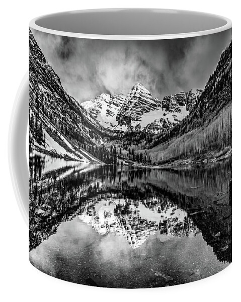 Maroon Bells Coffee Mug featuring the photograph Monochrome Shadows of Maroon Bells - Aspen Colorado by Gregory Ballos