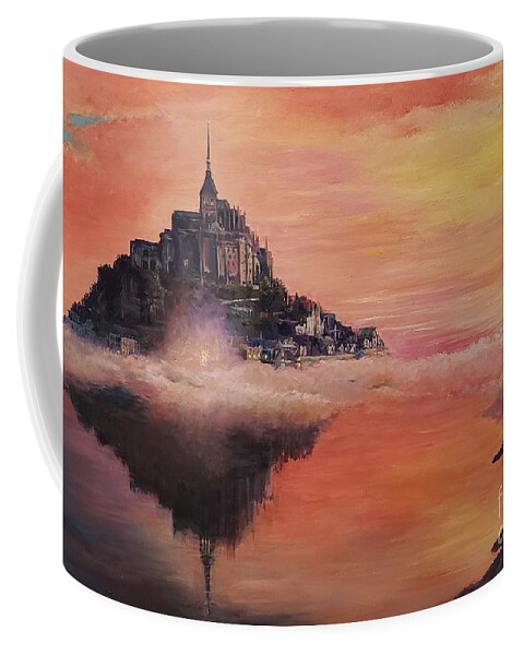 Sunset Coffee Mug featuring the painting Mont St. Michel by Merana Cadorette