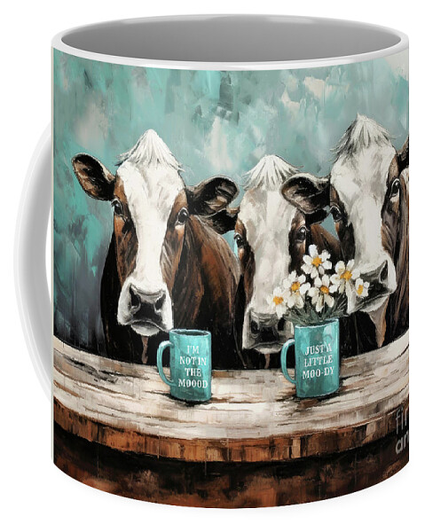 Brown Cows Coffee Mug featuring the painting Moody Cows by Tina LeCour