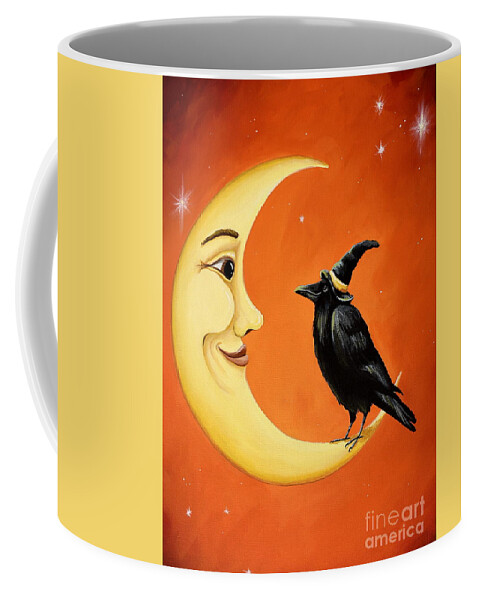 Moon Coffee Mug featuring the painting Moon And Crow  by Debbie Criswell