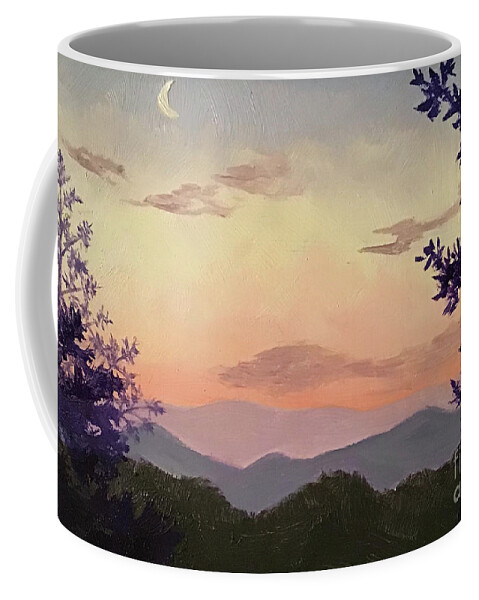 Mountain Coffee Mug featuring the painting Moon Over Mountains by Anne Marie Brown