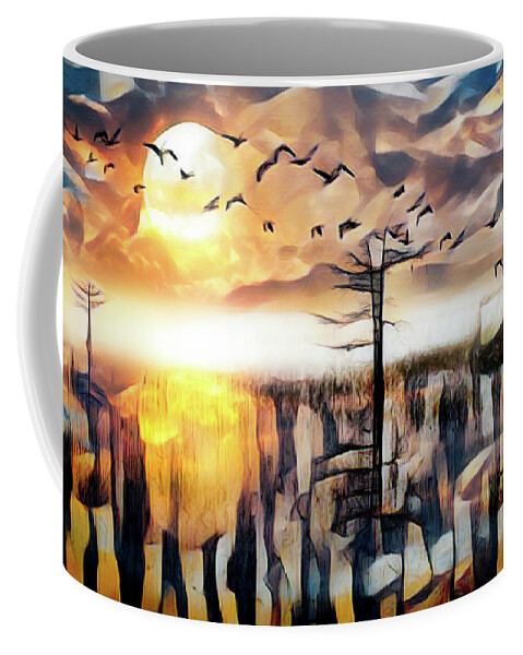 Birds Coffee Mug featuring the photograph Moon Rise Flight Abstract Painting by Debra and Dave Vanderlaan