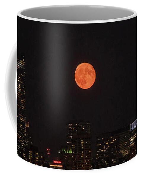 Moon Coffee Mug featuring the photograph Moon Rising Over Boston by Ken Stampfer