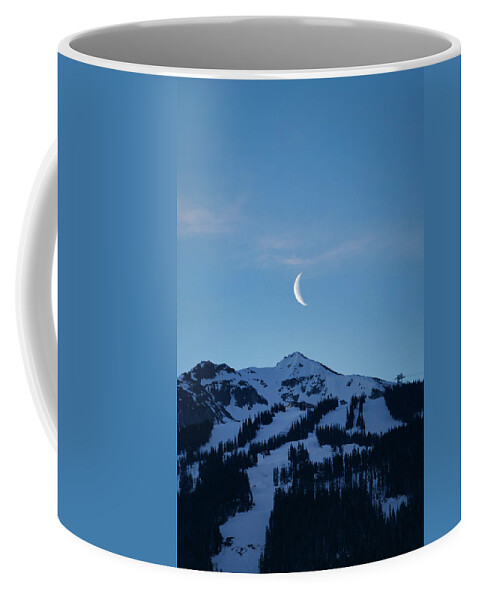 Blackcomb Coffee Mug featuring the photograph Moon Rising Over Whistler Blackcomb by Rick Deacon