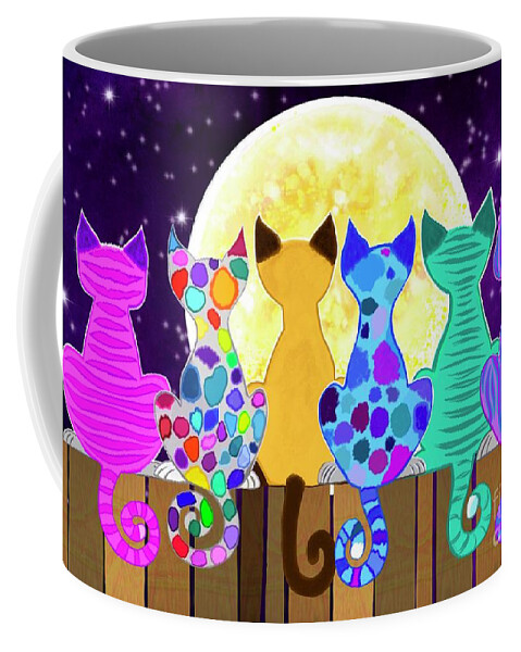 Colorful Cats Coffee Mug featuring the painting Moon Shadow Meow by Nick Gustafson