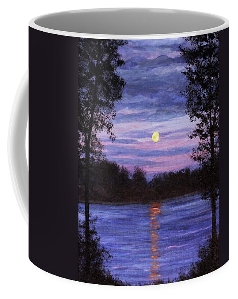 Acrylic Painting Coffee Mug featuring the painting Moonlight At The Lake by Linda Goodman