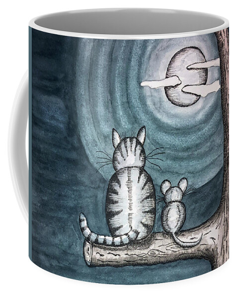 Landscape Coffee Mug featuring the painting Moonlight Cat and Mouse by Christina Wedberg