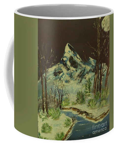 Mountains Coffee Mug featuring the painting Moonlight In The Mountains Painting # 296 by Donald Northup