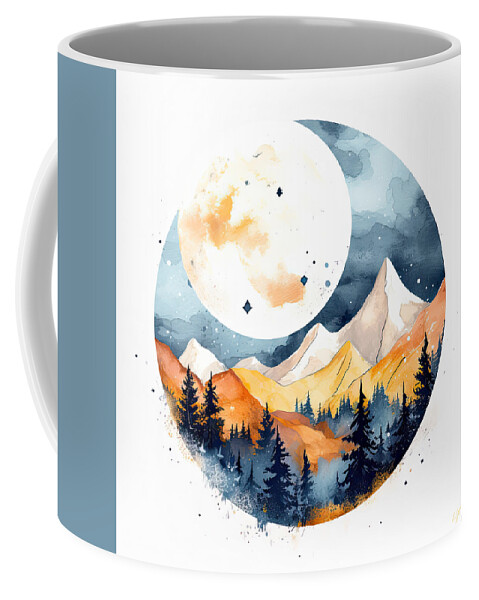 Yellow And Gray Coffee Mug featuring the painting Moonlight Magic by Lourry Legarde