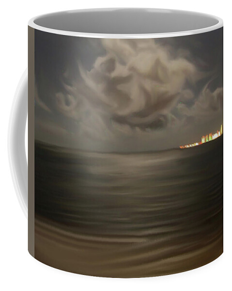 Moon Coffee Mug featuring the digital art Moonlight Oceanic Reflections by Linda Ritlinger