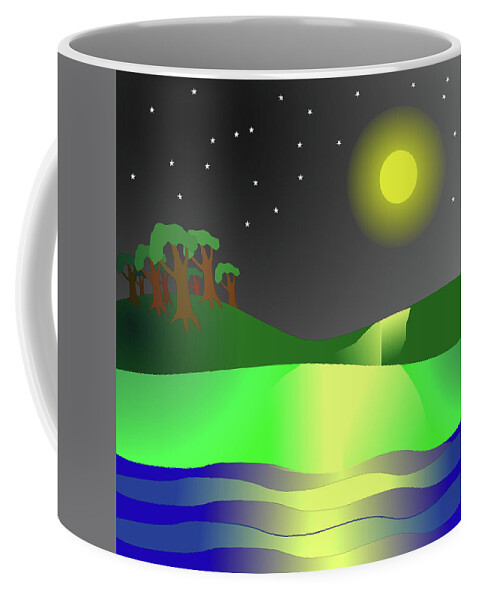Moon Coffee Mug featuring the digital art Moonlight upon the Land by Teresamarie Yawn