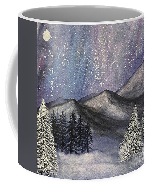 Mountains Coffee Mug featuring the painting Moonlit Mountains by Lisa Neuman