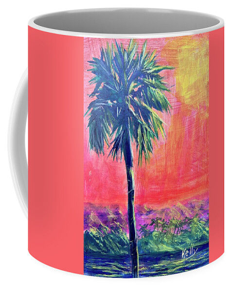 Palm Coffee Mug featuring the painting Moonlit Palm by Kelly Smith