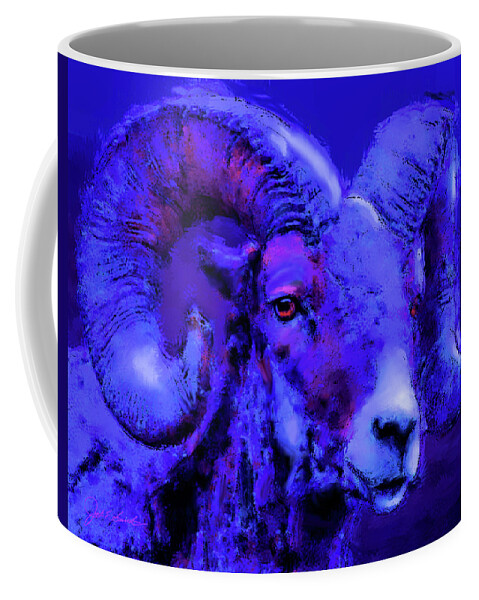 Moonlight Coffee Mug featuring the painting Moonlit Ram  by Joel Smith