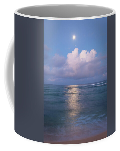 Poipu Beach Coffee Mug featuring the photograph Moonset Over Poipu Beach, Kauai by Roger Mullenhour