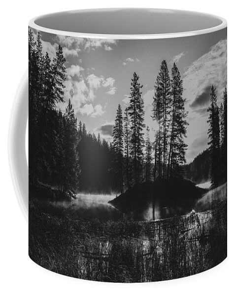 Moose Lake Sunrise Black And White Coffee Mug featuring the photograph Moose Lake Sunrise Black And White by Dan Sproul