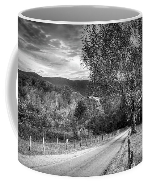 Cades Coffee Mug featuring the photograph Morning Along Sparks Lane at Cades Cove Black and White by Debra and Dave Vanderlaan