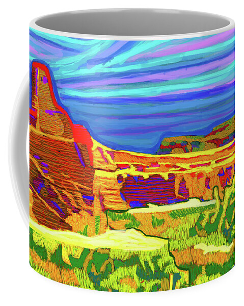 Sunrise Coffee Mug featuring the painting Morning At Chaco Canyon by Rod Whyte