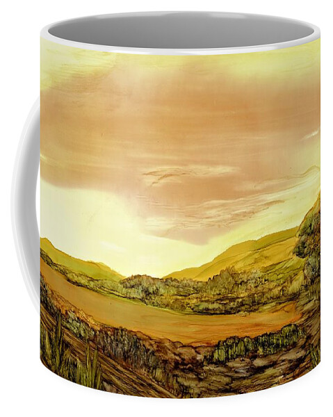 Sun Coffee Mug featuring the painting Morning at the fence line by Angela Marinari