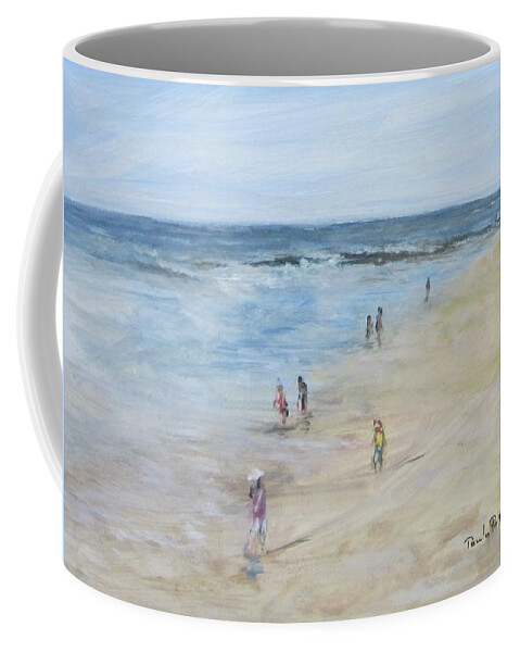 Painting Coffee Mug featuring the painting Morning Beach Crowd by Paula Pagliughi