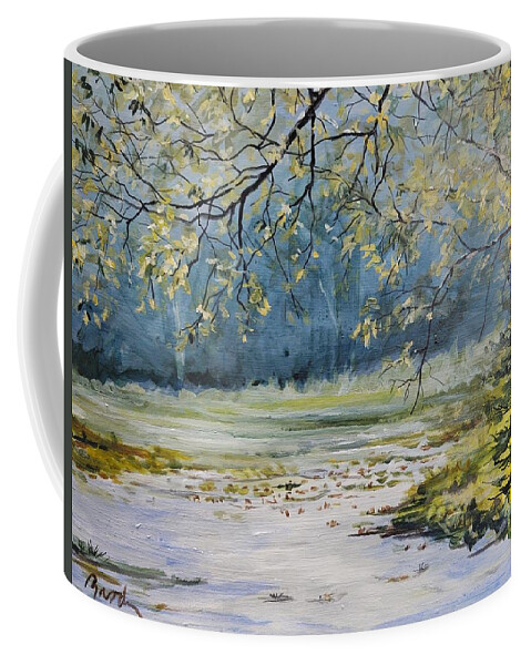 Landscape Coffee Mug featuring the painting Morning Blue by William Brody