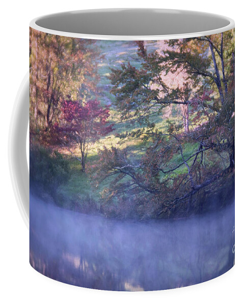 Autumn Coffee Mug featuring the photograph Morning Fog at Carl Sandburg Lake by Amy Dundon