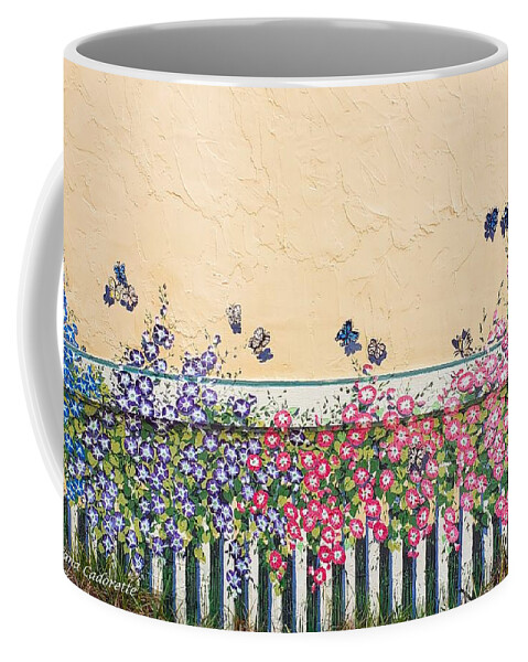 Mural Coffee Mug featuring the painting Morning Glories and Butterflies, II by Merana Cadorette