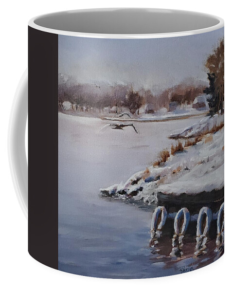 Landscape Coffee Mug featuring the painting Morning Harbour by Sheila Romard