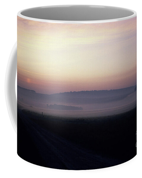 80025126 Coffee Mug featuring the photograph Morning Mist on Salisbury Plain by Patrick G Haynes
