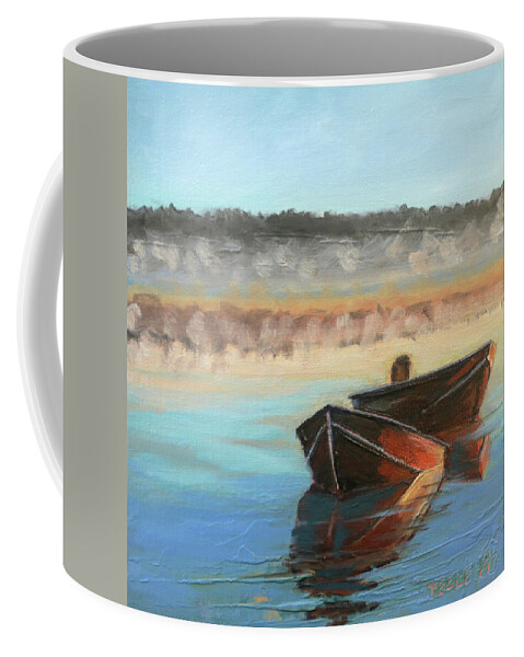 Ocean Coffee Mug featuring the painting Morning Mist by Trina Teele