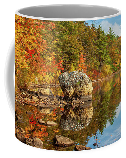 Frog Rock Coffee Mug featuring the photograph Morning reflection of fall colors by Jeff Folger