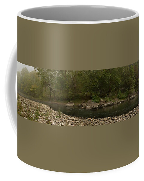 Morning Coffee Mug featuring the photograph Morning River Fog Panorama by Carolyn Hutchins