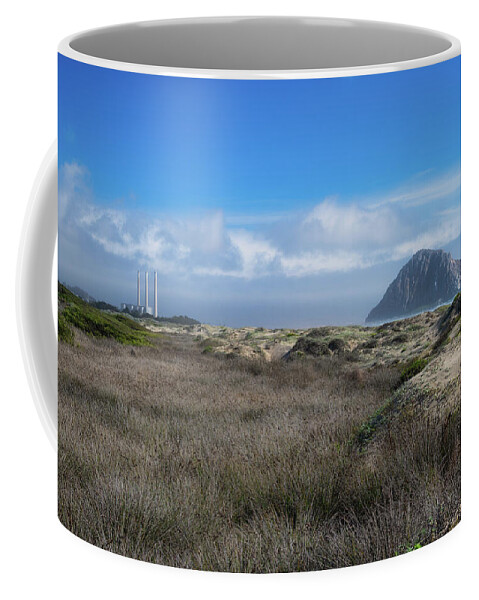 Morro Bay Coffee Mug featuring the photograph Morro Rock looking over Sand Dunes by Matthew DeGrushe