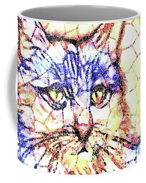 Cat Coffee Mug featuring the digital art Mosaic Cat 670 by Lucie Dumas