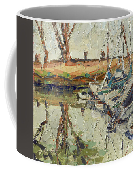 Pleinair Coffee Mug featuring the painting Moss Landing Harbor - Plein Air by PJ Kirk