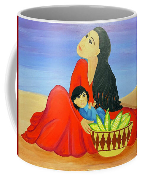 Southwestern Art Coffee Mug featuring the painting Mother and Corn by Christina Wedberg