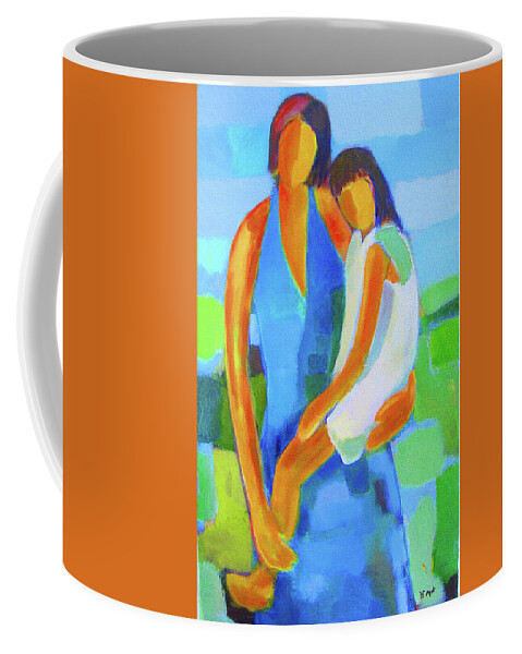 Mother And Daughter Wall Art Coffee Mug featuring the painting Mother Holding Her Daughter by Habib Ayat